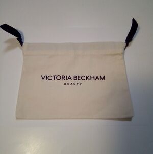 Victoria Beckham Beauty Ecru Unlined Fabric Cosmetic Pouch Black Ribbon Pull Tie